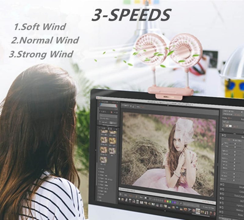 THRRLY Desktop Fan with 2 Rotatable Heads, 3 Speeds, Sturdy Clamp, USB Powered Cooling Fan for Office Desk & Laptop - Image 3